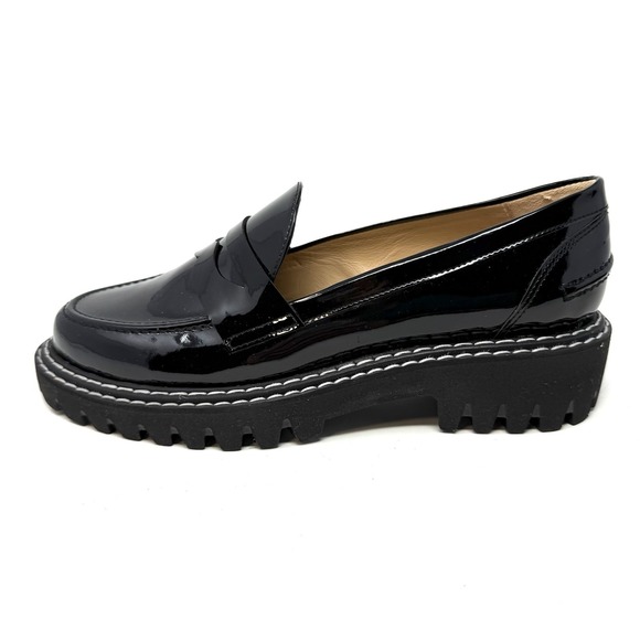 Womens Jon Josef Gogo Penny Loafers Black Patent‎ Leather Lug Soles Sz 37 US 7 - Picture 7 of 15